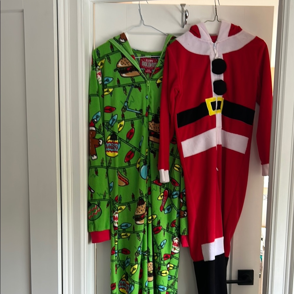 2 Holiday Onesies - kids Santa (10/12) & adult S Festive